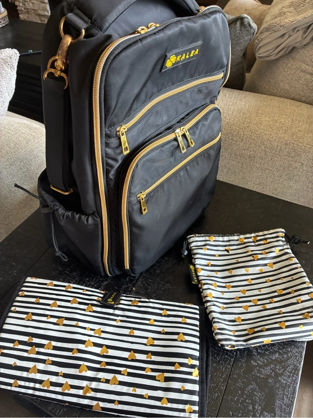 Kalea Black Diaper Backpack with Gold Hardware